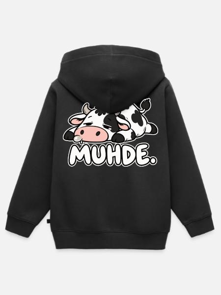 MUHDE. - müde Kuh - Kinder Premium Organic Zip Hoodie - Schwarz