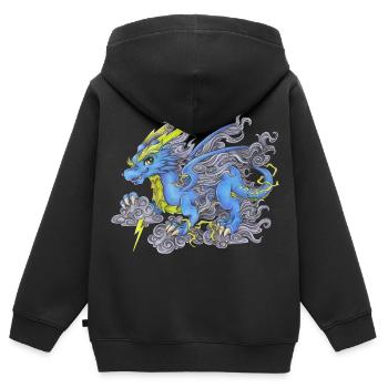 Drache Phantasie Mythologie Blitz Donner Gewitter - Kinder Premium Organic Zip Hoodie - Schwarz - Hinten - AI Model Kid Male (0cm)