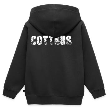 Cottbus - Kinder Premium Organic Zip Hoodie - Schwarz - Hinten - AI Model Kid Male (0cm)