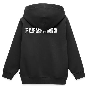 Flensburg - Kinder Premium Organic Zip Hoodie - Schwarz - Hinten - AI Model Kid Male (0cm)
