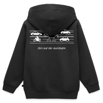 sur l’autoroute, la circulation, la route, la voiture, les roues - Sweat Premium à capuche zippé enfant bio - noir - Dos - AI Model Kid Male (0cm)