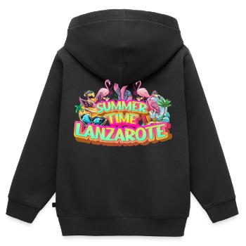 Lanzarote Sommer Flamingo Palmen Strand Meer - Kinder Premium Organic Zip Hoodie - Schwarz - Hinten - AI Model Kid Male (0cm)