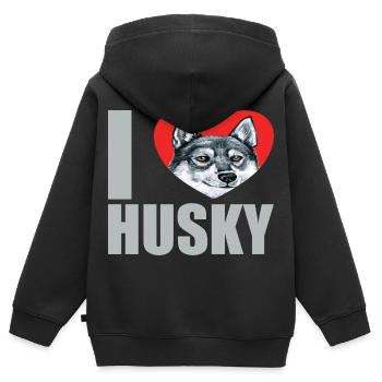 Husky Glitzer Hundehalter Hundehaare - Kinder Premium Organic Zip Hoodie - Schwarz - Hinten - AI Model Kid Male (0cm)