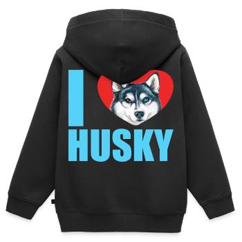 Husky Glitzer Hundehalter Hundehaare - Kinder Premium Organic Zip Hoodie - Schwarz - Hinten - AI Model Kid Male (0cm)