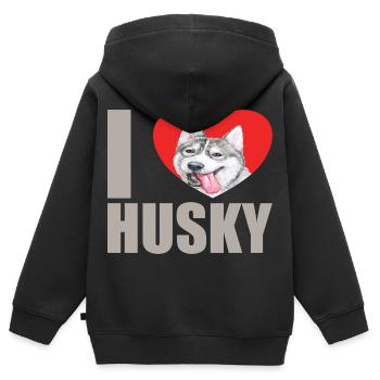 Husky Glitzer Hundehalter Hundehaare - Kinder Premium Organic Zip Hoodie - Schwarz - Hinten - AI Model Kid Male (0cm)