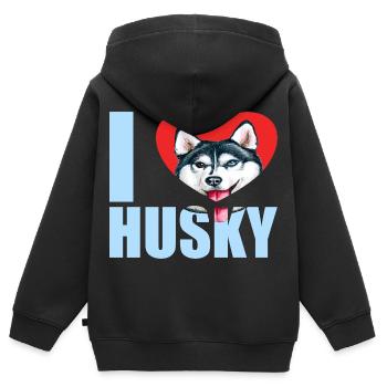 Husky Glitzer Hundehalter Hundehaare - Kinder Premium Organic Zip Hoodie - Schwarz - Hinten - AI Model Kid Male (0cm)