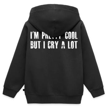 Ich bin ziemlich cool, aber ich weine viel - Kinder Premium Organic Zip Hoodie - Schwarz - Hinten - AI Model Kid Male (0cm)