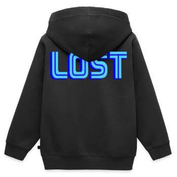 PERDU | Les couleurs peuvent être modifiées - Sweat Premium à capuche zippé enfant bio - noir - Dos - AI Model Kid Male (0cm)