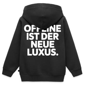 Statement: Offline ist Luxus - Kinder Premium Organic Zip Hoodie - Schwarz - Hinten - AI Model Kid Male (0cm)