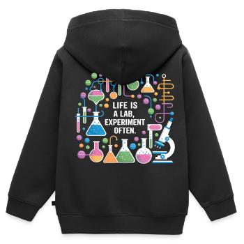 La vie est souvent une expérience de laboratoire - Sweat Premium à capuche zippé enfant bio - noir - Dos - AI Model Kid Male (0cm)