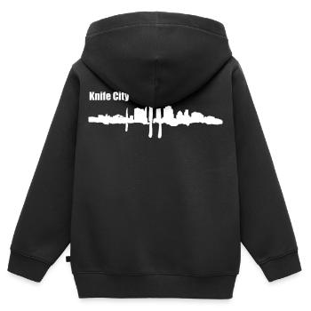 Messer Stadt - Kinder Premium Organic Zip Hoodie - Schwarz - Hinten - AI Model Kid Male (0cm)