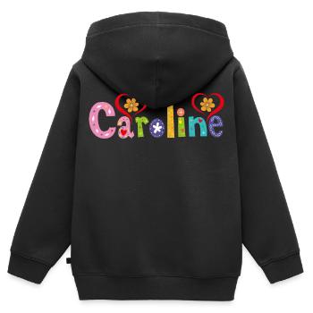 Personalisierter Caroline-Name - Kinder Premium Organic Zip Hoodie - Schwarz - Hinten - AI Model Kid Male (0cm)