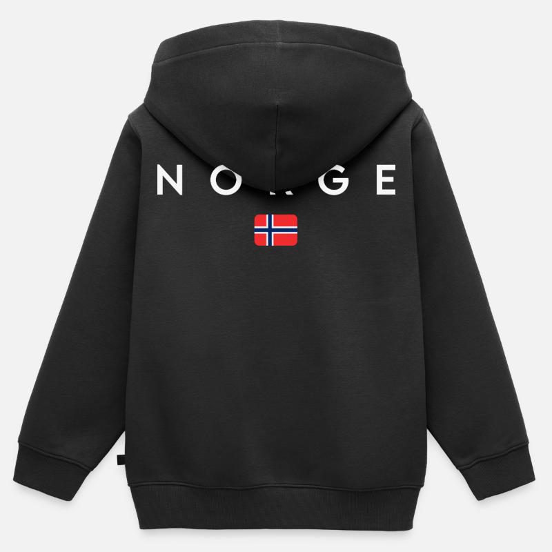 Norges flagg, norsk stolthet - Hettegenser Premium med glidelås barn økologisk - svart