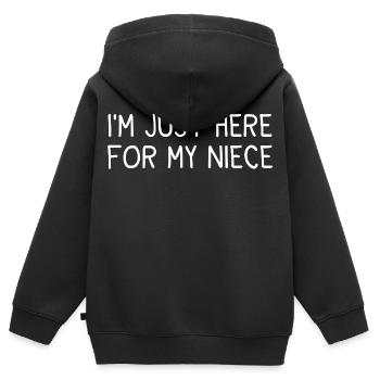 Humour Oncle Tante Nièce Drôle Famille Cadeau - Sweat Premium à capuche zippé enfant bio - noir - Dos - AI Model Kid Male (0cm)