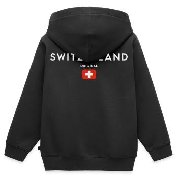 Flagge der Schweiz, Schweizer Stolz - Kinder Premium Organic Zip Hoodie - Schwarz - Hinten - AI Model Kid Male (0cm)