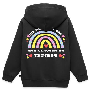 GLÜCKSBRINGER Du schaffst das! Wir glauben an dich - Kinder Premium Organic Zip Hoodie - Schwarz - Hinten - AI Model Kid Male (0cm)