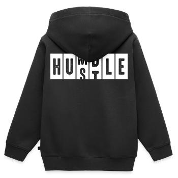 Humble Hustle Distressed Schriftzug - Kinder Premium Organic Zip Hoodie - Schwarz - Hinten - AI Model Kid Male (0cm)