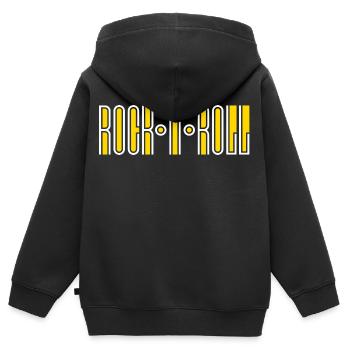 Logo de typographie personnalisée Rock’N’Roll - Sweat Premium à capuche zippé enfant bio - noir - Dos - AI Model Kid Male (0cm)