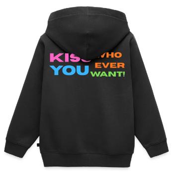 Fierté / CSD / LGBTQ+ Design « Kiss » - Sweat Premium à capuche zippé enfant bio - noir - Dos - AI Model Kid Male (0cm)