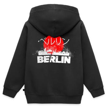 Berlin Allemagne City Skyline Japon Soleil - Sweat Premium à capuche zippé enfant bio - noir - Dos - AI Model Kid Male (0cm)