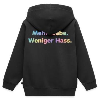 Mehr Liebe Shirt Sticker für Frauen und Männer - Kinder Premium Organic Zip Hoodie - Schwarz - Hinten - AI Model Kid Male (0cm)