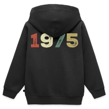 1975 Né en 1975 - Sweat Premium à capuche zippé enfant bio - noir - Dos - AI Model Kid Male (0cm)