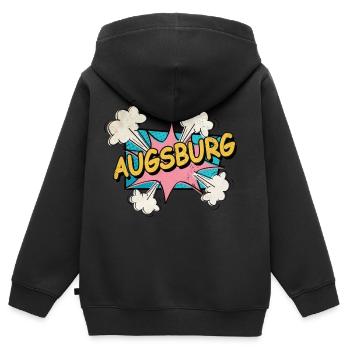 Augsbourg Allemagne City Font Pop Art Comic - Sweat Premium à capuche zippé enfant bio - noir - Dos - AI Model Kid Male (0cm)