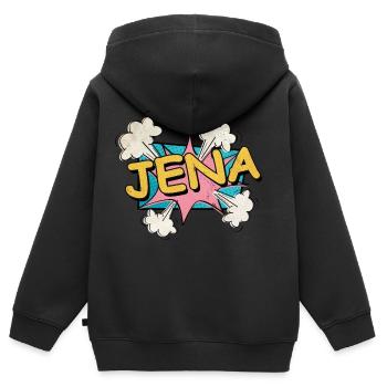 Jena Allemagne Ville Police Pop Art Bande dessinée - Sweat Premium à capuche zippé enfant bio - noir - Dos - AI Model Kid Male (0cm)