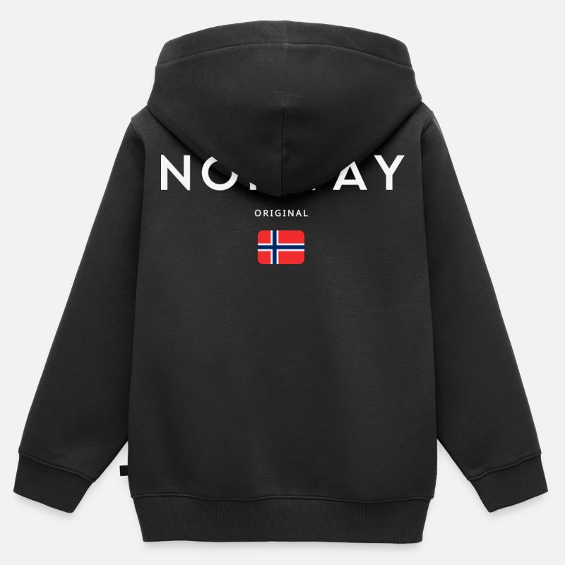 Norsk flagg, norsk stolthet - Hettegenser Premium med glidelås barn økologisk - svart