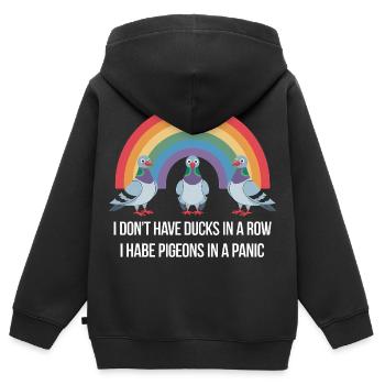 Pigeon Panic Humor Spaß - Kinder Premium Organic Zip Hoodie - Schwarz - Hinten - AI Model Kid Male (0cm)