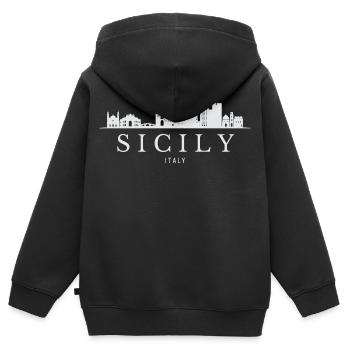 La silhouette de la Sicile, Italie de la Sicile - Sweat Premium à capuche zippé enfant bio - noir - Dos - AI Model Kid Male (0cm)