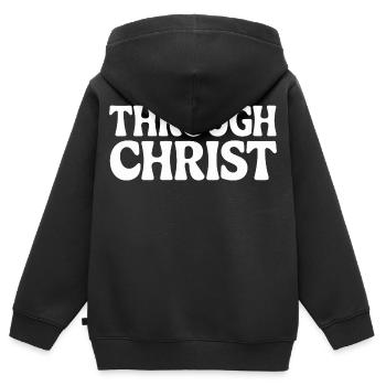 Trough Christ Jesus Christen Glaube - Kinder Premium Organic Zip Hoodie - Schwarz - Hinten - AI Model Kid Male (0cm)