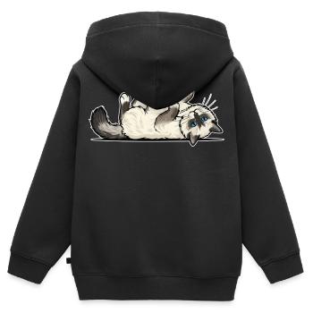 Grauer getigerter Katzen-Jäger-Jäger-Porträt - Kinder Premium Organic Zip Hoodie - Schwarz - Hinten - AI Model Kid Male (0cm)
