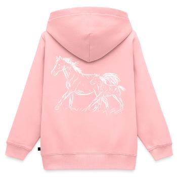 Jument et poulain - Sweat Premium à capuche zippé enfant bio - rose - Dos - AI Model Kid Female (0cm)