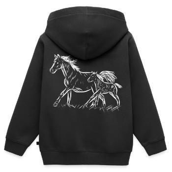 Stute und Fohlen - Kinder Premium Organic Zip Hoodie - Schwarz - Hinten - AI Model Kid Male (0cm)