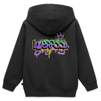 Liverpool Angleterre UK City Graffiti Spray Sprayer - Sweat Premium à capuche zippé enfant bio - noir - Dos - AI Model Kid Male (0cm)