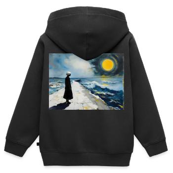 Sonnenpfad am Meer - Kinder Premium Organic Zip Hoodie - Schwarz - Hinten - AI Model Kid Male (0cm)
