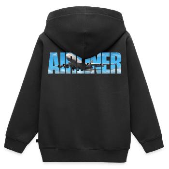 Avion Jumbo Jet - Sweat Premium à capuche zippé enfant bio - noir - Dos - AI Model Kid Male (0cm)