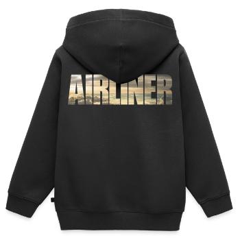 Avion de ligne - Sweat Premium à capuche zippé enfant bio - noir - Dos - AI Model Kid Male (0cm)