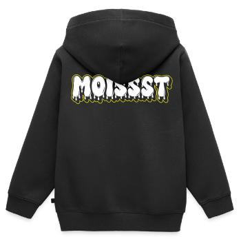 Mot-mot en police grasse humide - Sweat Premium à capuche zippé enfant bio - noir - Dos - AI Model Kid Male (0cm)