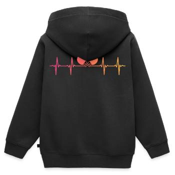 Tischtennistisch mit Sonnenuntergang Herzschlag - Kinder Premium Organic Zip Hoodie - Schwarz - Hinten - AI Model Kid Male (0cm)