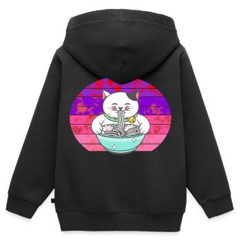 Chinesische Katze Chinesische Nudeln - Kinder Premium Organic Zip Hoodie - Schwarz - Hinten - AI Model Kid Male (0cm)