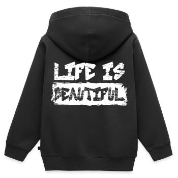 LA VIE EST BELLE Banksy Citation Street Art - Sweat Premium à capuche zippé enfant bio - noir - Dos - AI Model Kid Male (0cm)