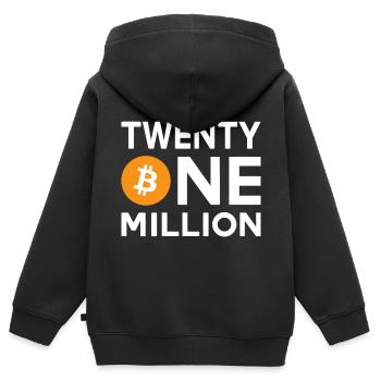 Bitcoin Twenty One Million - Kinder Premium Organic Zip Hoodie - Schwarz - Hinten - AI Model Kid Male (0cm)