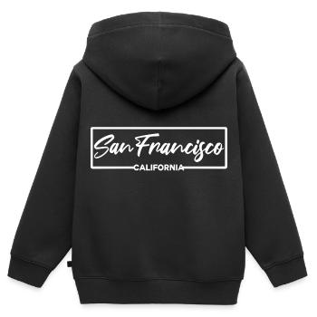 San Francisco Californie - Sweat Premium à capuche zippé enfant bio - noir - Dos - AI Model Kid Male (0cm)