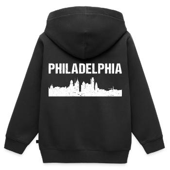 Philadelphia City Skyline - Kinder Premium Organic Zip Hoodie - Schwarz - Hinten - AI Model Kid Male (0cm)