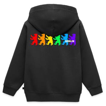 Berliner Bären / Regenbogenfarben - Kinder Premium Organic Zip Hoodie - Schwarz - Hinten - AI Model Kid Male (0cm)