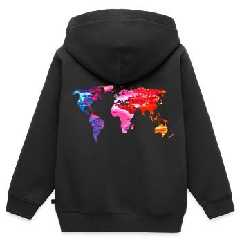 Welt Bunte Weltkarte - Kinder Premium Organic Zip Hoodie - Schwarz - Hinten - AI Model Kid Male (0cm)