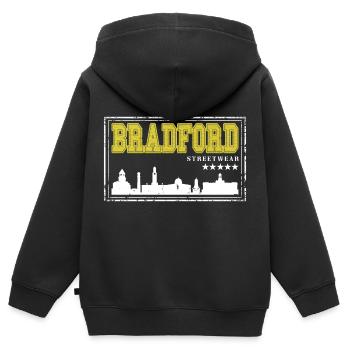 Bradford England UK Stadt Skyline Heimat Liebe - Kinder Premium Organic Zip Hoodie - Schwarz - Hinten - AI Model Kid Male (0cm)
