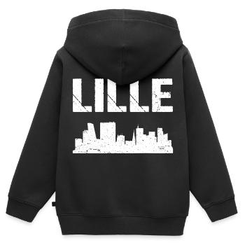 Lille Skyline France Ville de Lille - Sweat Premium à capuche zippé enfant bio - noir - Dos - AI Model Kid Male (0cm)